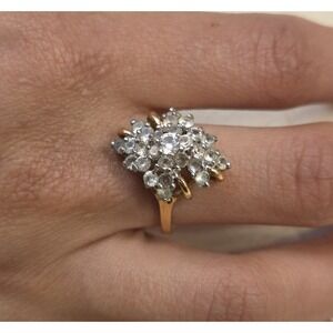 Vintage 18KGE Waterfall Cluster Cocktail Ring Size 9‎